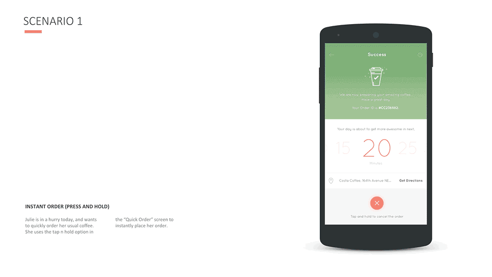 Animation demonstrating long press and pay interaction